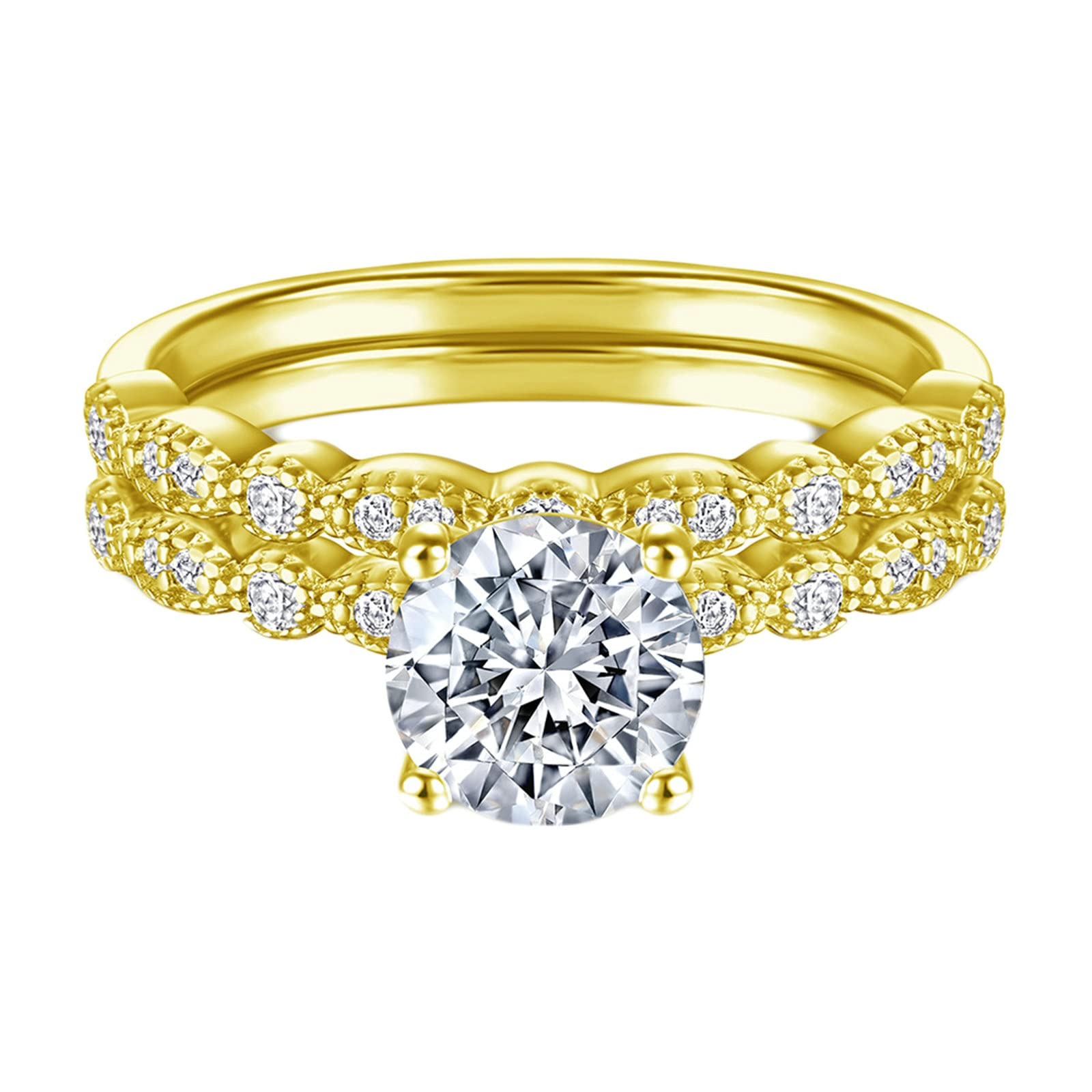 Anillos de boda de plata para mujer 925 anillos de promesa para mejores amigos 2 anillos de forma redonda, circonita cúbica blanca, anillo de moda, Cubic Zirconia