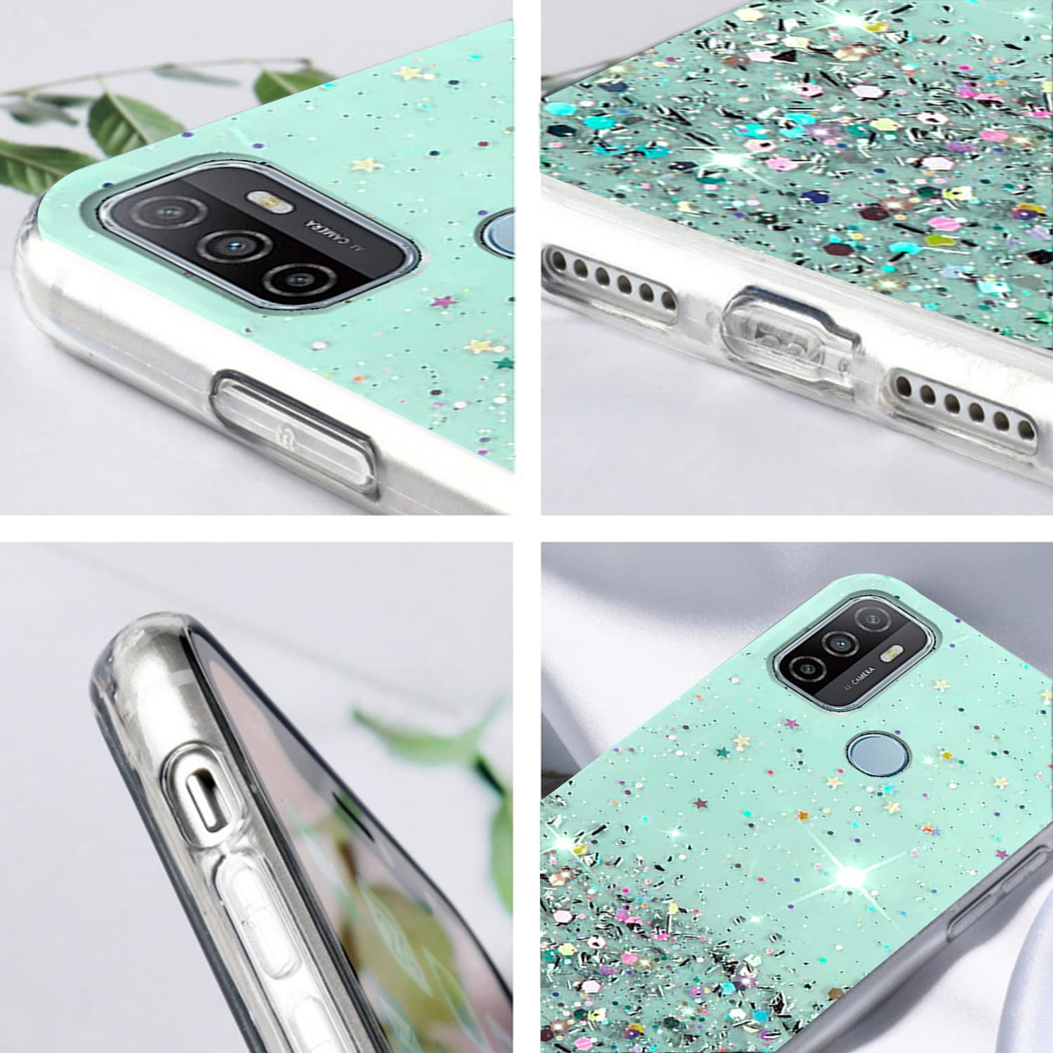 Cover Glitter Per OPPO A53 – Custodia Morbida Silicone TPU Trasparente Con Brillantini, Regalo Donna