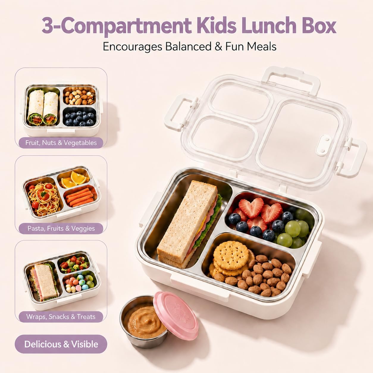 Stainless Steel Lunch Box for Kids & Adults, 3.2 Cup Capacity