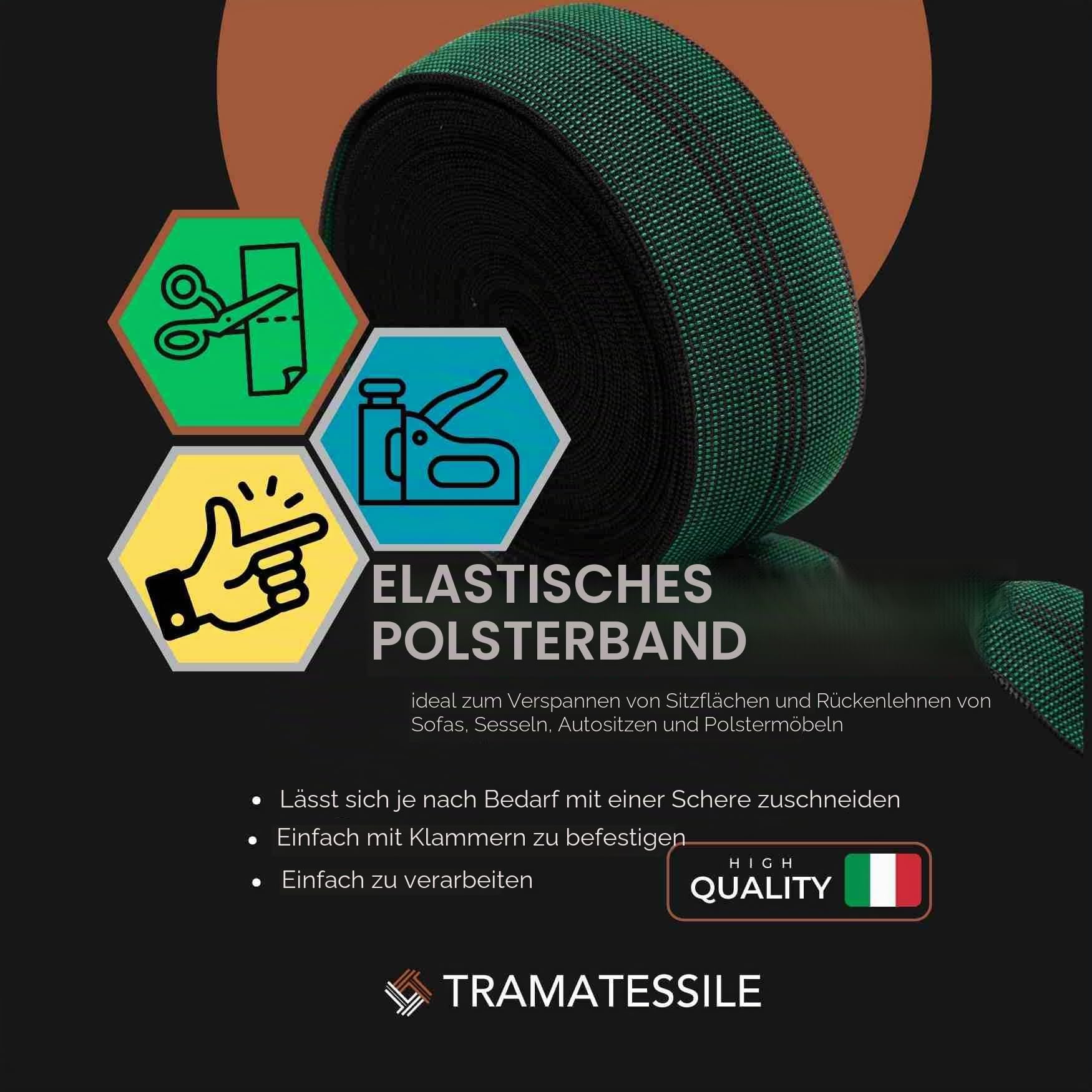 Elastischer Gurt für Polsterungen - Breite 60 mm - Elastisches Band für Sofas und Sessel - Geeignet für Sitze und Rückenlehnen - 3-reihige elastische Gurte - Dehnbar bis zu 60%