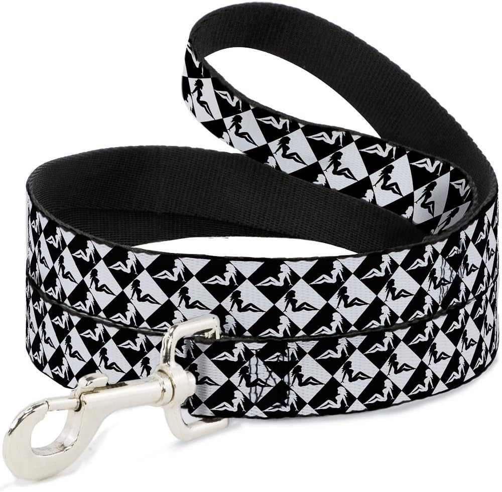 Dog Leash Mud Flap Girl Diamonds Black White 6 Feet Long 1.0 Inch Wide