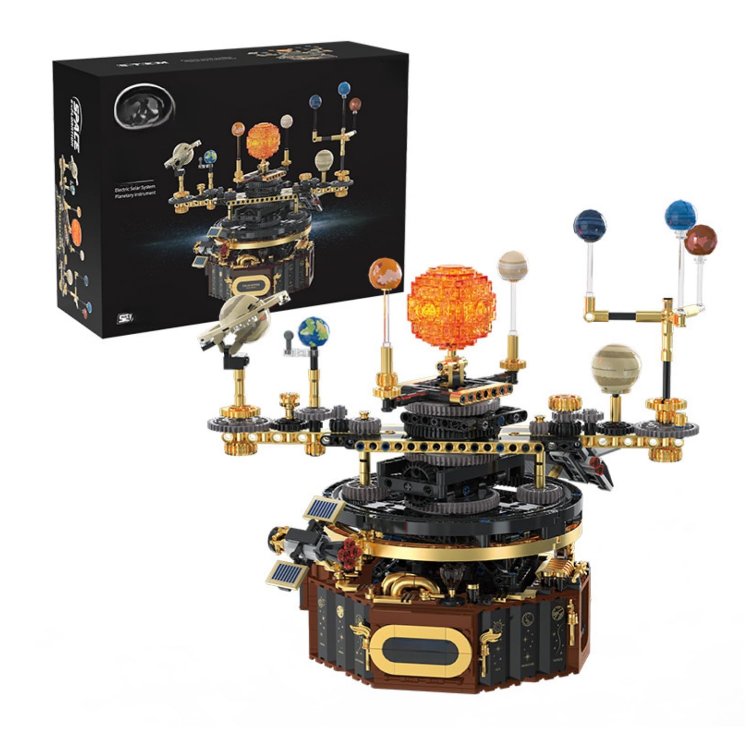 HJJ Electric Solar System Planetarium Educational Block Toy, Solar System Model, Celestial Model, Flexible Switching Between Electric and Manual Operation, Retro, Pad Print, For Ages 6 and Up
