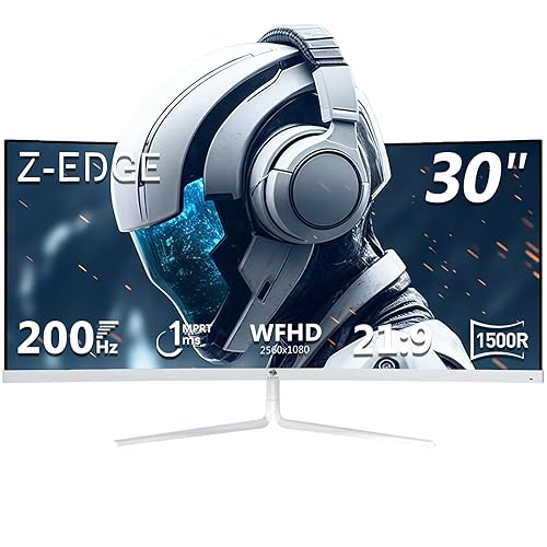 Z-Edge 30 Inch Ultrawide Curved Gaming Monitor 200Hz(DP) 165Hz(HDMI) 1ms MPRT 2560x1080 VA Panel, 21:9 1500R Curved Screen, 300cd/m² Brightness, FreeSync, HDMI & DisplayPort, White - 30'' Ultrawide 200Hz