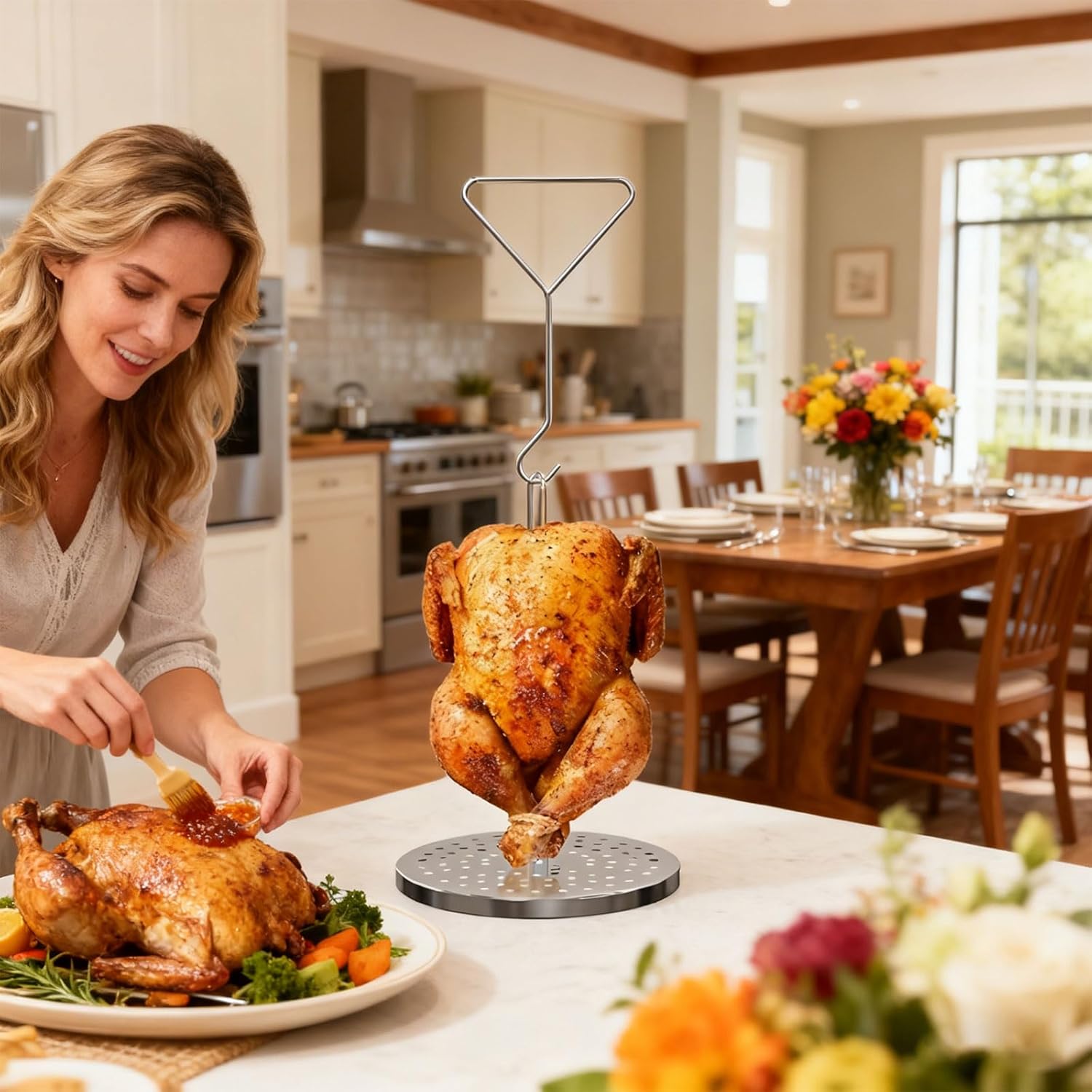 Quick Install Stainless Steel Turkey Fryers Basket Holds 20 Easy to with Vertical Rack and Drain Pan Thanksgiving Rack