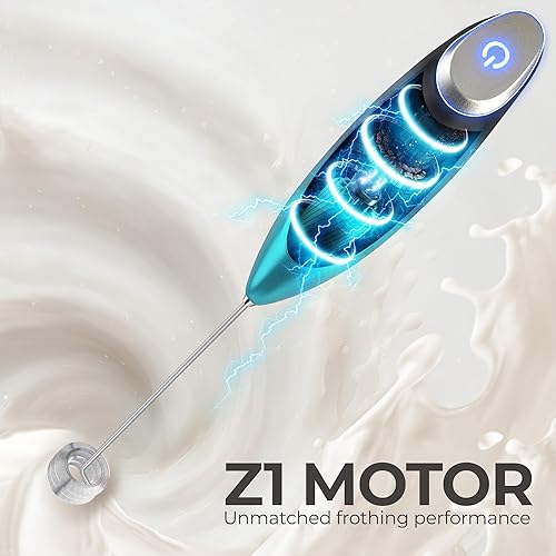 Vista 95 de Zulay Kitchen - Espumador de leche de mano con pilas AA Duracell: batidora de bebidas resistente para café, latte, capuchino y más, color aurora