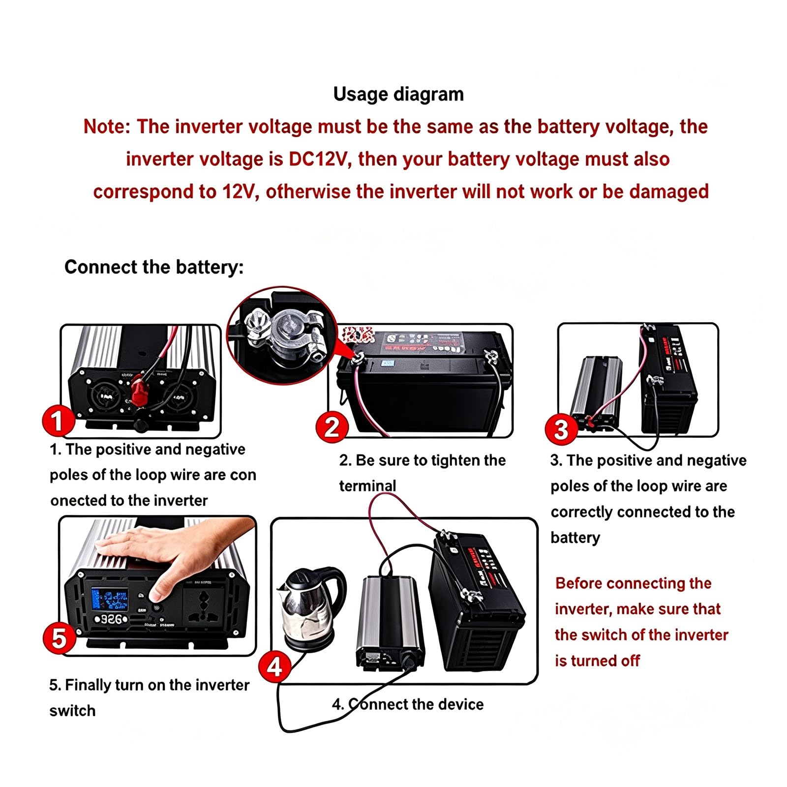 Inverter Di Potenza A Onda Sinusoidale Pura Da 3000W/4000W/5000W/6000W | Convertitore Tensione Per Auto, Con Display A Led, Prese Ca, Ventole Raffreddamento Per Camper Camion Auto(12V,4000W)