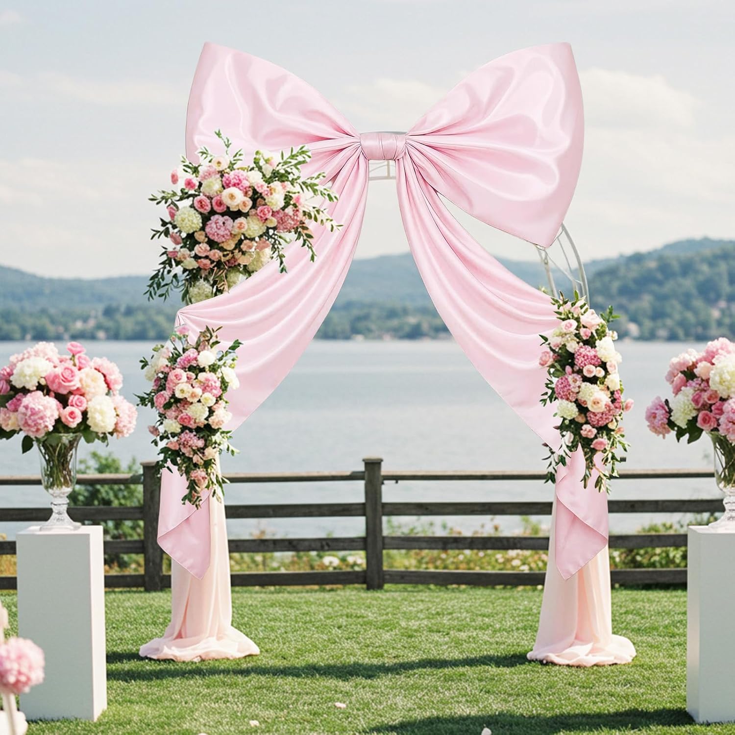 95 x 70 Inches Large Bow Themed Party Decorations Giant Pink Bow Decor Satin Ribbon, Contains Felt Big Pink Wall Decor Girl Coquette Birthday Decorations Bachelorette Bridal Supplies