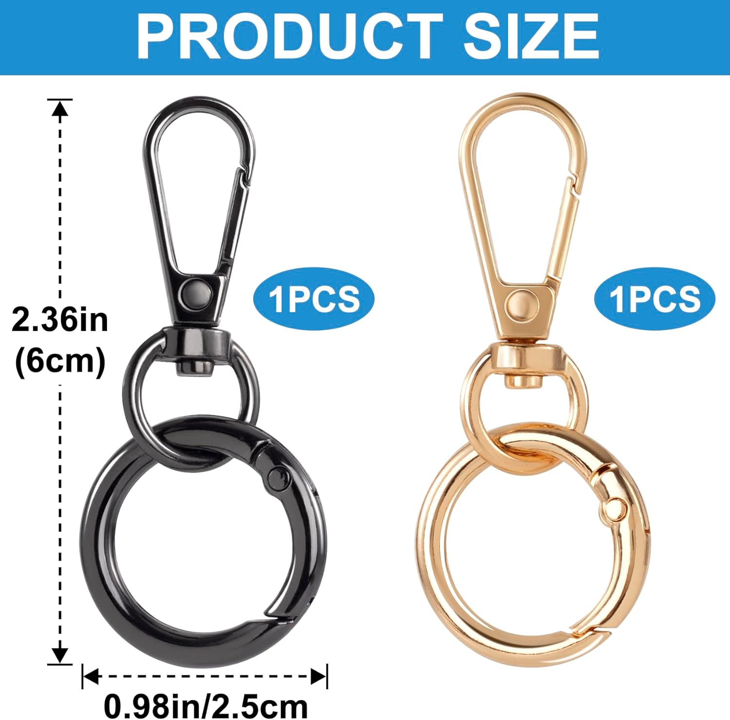 OIIKI 2 Sets Swivel Clasp Clips, Metal Swivel Snap Hook, Double Opening Key Chain Clip with Key Ring for DIY Crafts, Jewelry Clasps, Lanyard Making - Black, Gold - Image 2