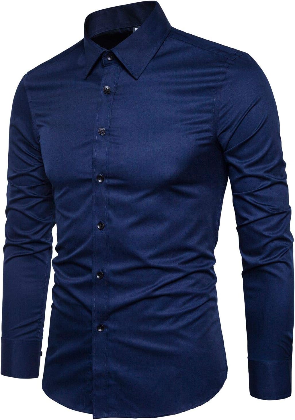 LOCALMODE Men's Slim Fit Cotton Business Shirt Solid Long Sleeve Button Down Dress Shirts