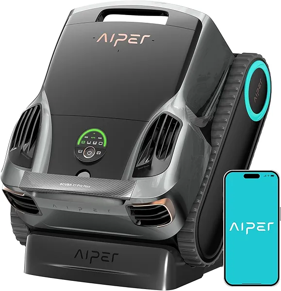 Aiper Scuba X1 Pro Max All-in-One Pool Cleaning Robot & Pool Skimmer, 8500 GPH Power, Smart Adaptive Path, Pool Mapping, Double Filtration, Smart Surface Parking, Pool Vacuum for All Ingroun