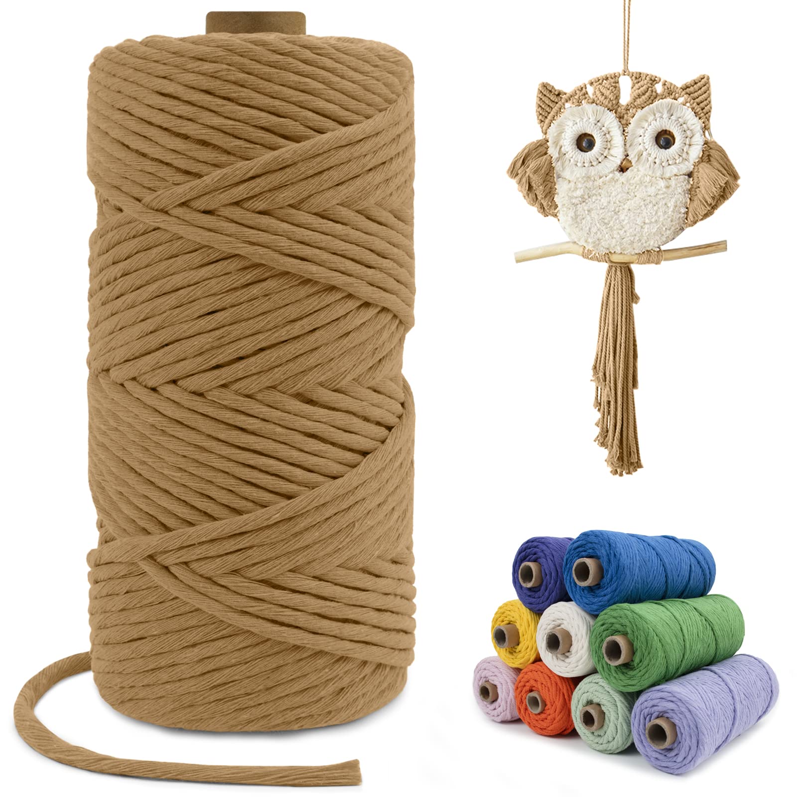 LEREATI Macrame Cord 4mm x 100m, Single Strand Thick Macrame Rope Yarn Natural Cotton Cord