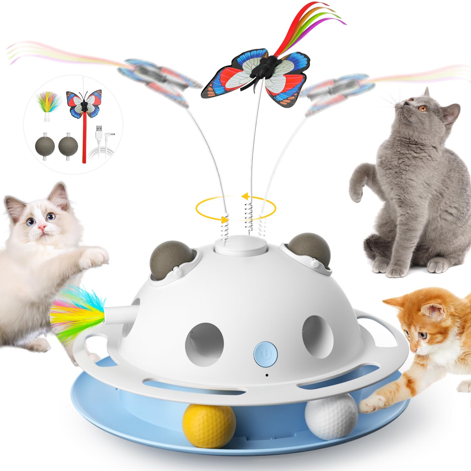 VOSFEEL 4 in 1 Interactive Cat Toys for Indoor Cats Adult Smart Kitten Feather Toys with Catnip - Image 2