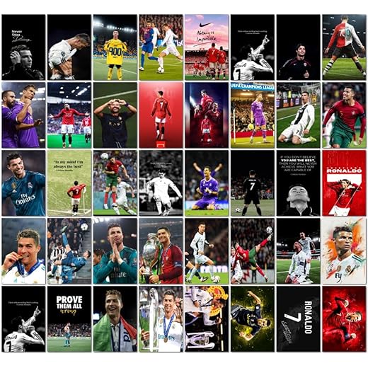 KARTMEN (Set of 40 | Cristiano Ronaldo Mini cards (15 x10 cm) | Football Posters of Ronaldo Poster for Wall, Bedroom, Living room | Football Posters for Wall | Glue Dots Included