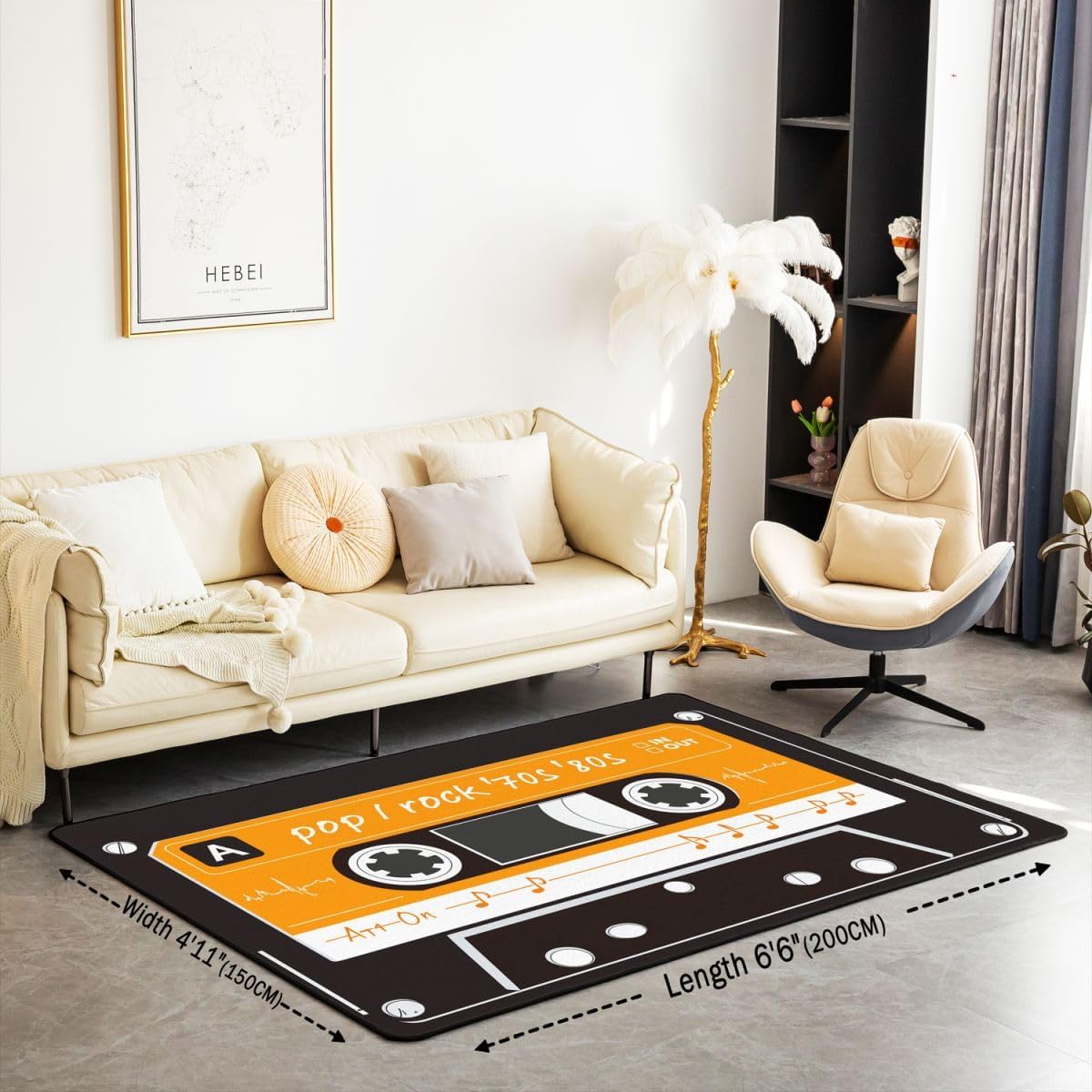 Erosebridal 80s Party Area Rug 5x7 for Bedside,Audio Cassette Carpet for Boys Girls Teens,Vintage Music Theme Rug for Bedroom Doorway,Retro Tape Music Art Style Accent Rug Set for Living Room