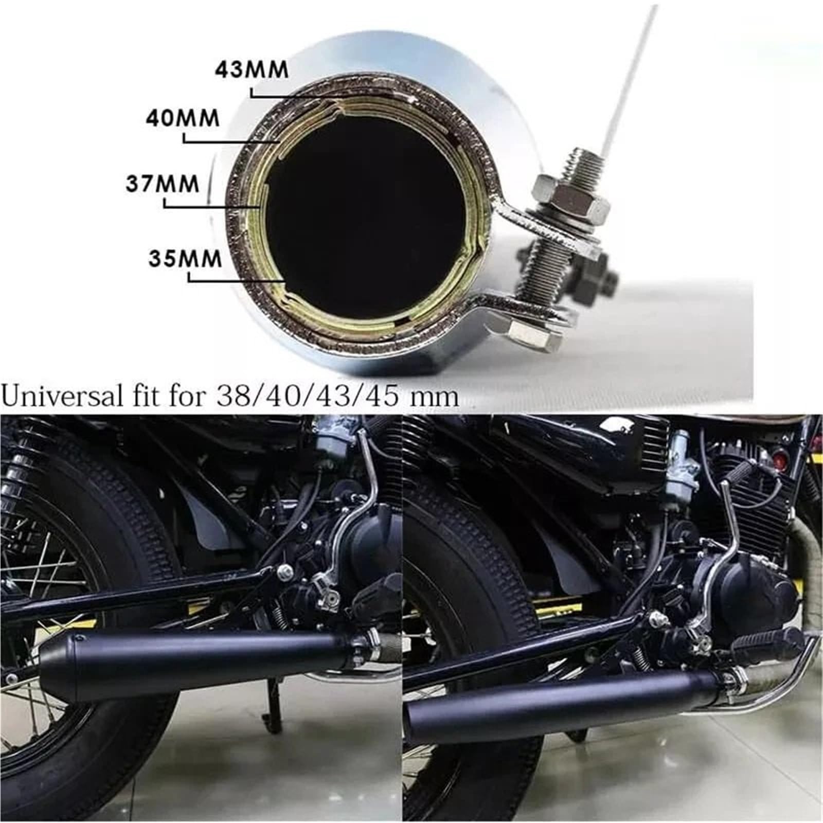 Tubo de Escape de Escudo térmico de Escape Silenciador de escape para motocicleta, estilo retro vintage clásico, galvanizado, Compatible con Harley Cafe Racer Bobber CG125 SR400(Black)