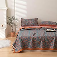 Vista 14 de Manta de 100% Algodón Muslin Jacquard con Estampado Floral Bohemio Mandala, Manta Suave para Cama 3 Capas Reversible Cubrecama Transpirable y Ligera