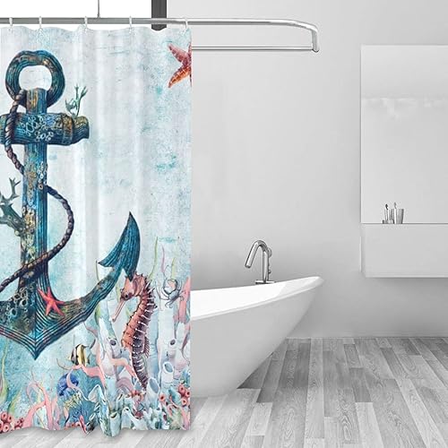 Miniatura 5 de Jamie world Cortina de ducha costera oceánica, cortinas de tela de anclaje náutico, forro de poliéster, impermeable, decoración de paisaje de baño