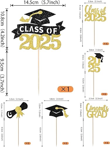 Miniatura 240 de Paquete de 24 adornos dorados para cupcakes de graduación 2025 con purpurina So Proud of You Done Diploma Graduation Cap Cupcake Picks Class of 2025