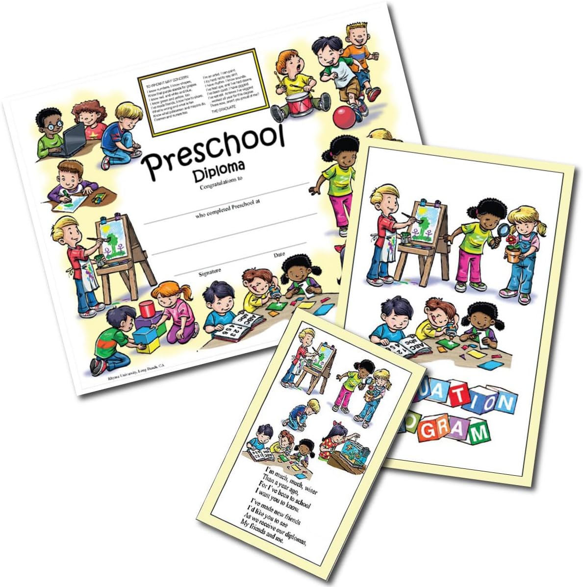 New Class Activity Preschool Diplomas, Invitations, and Programs Graduation Package, Set of 100