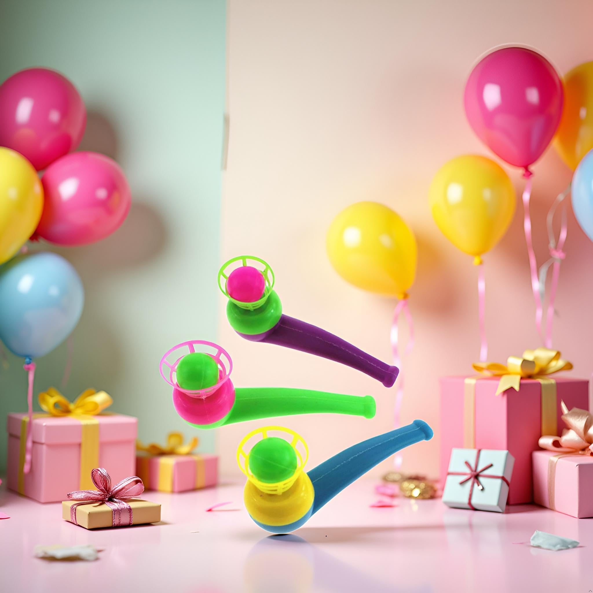 Pchnfei 3 Pcs Random Color Floating Blow Pipe Balls, Floating Blow Pipe & Balls Balance Blowing Party Supplies - Image 3