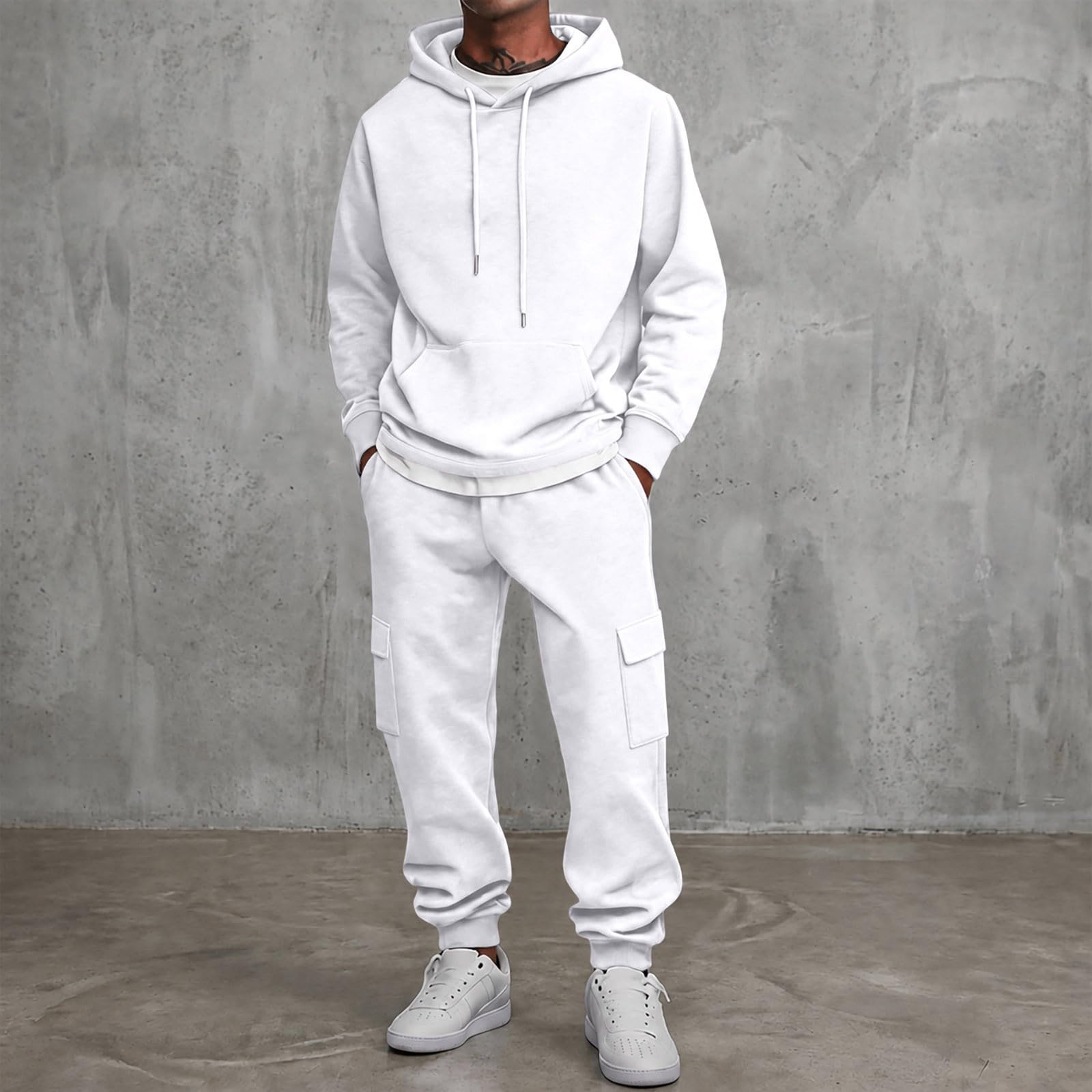Tuta Uomo con Cappuccio, Felpa Sportiva e Pantaloni Larghi, Ideale per Palestra, Jogging e Look Streetwear