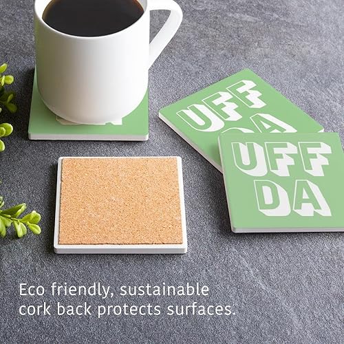 Miniatura 5 de Refranes de Minnesota Uffda, Joyride Home Decor, 4 posavasos de cerámica, posavasos cuadrados de 4 pulgadas, juego de 4, parte trasera de corcho