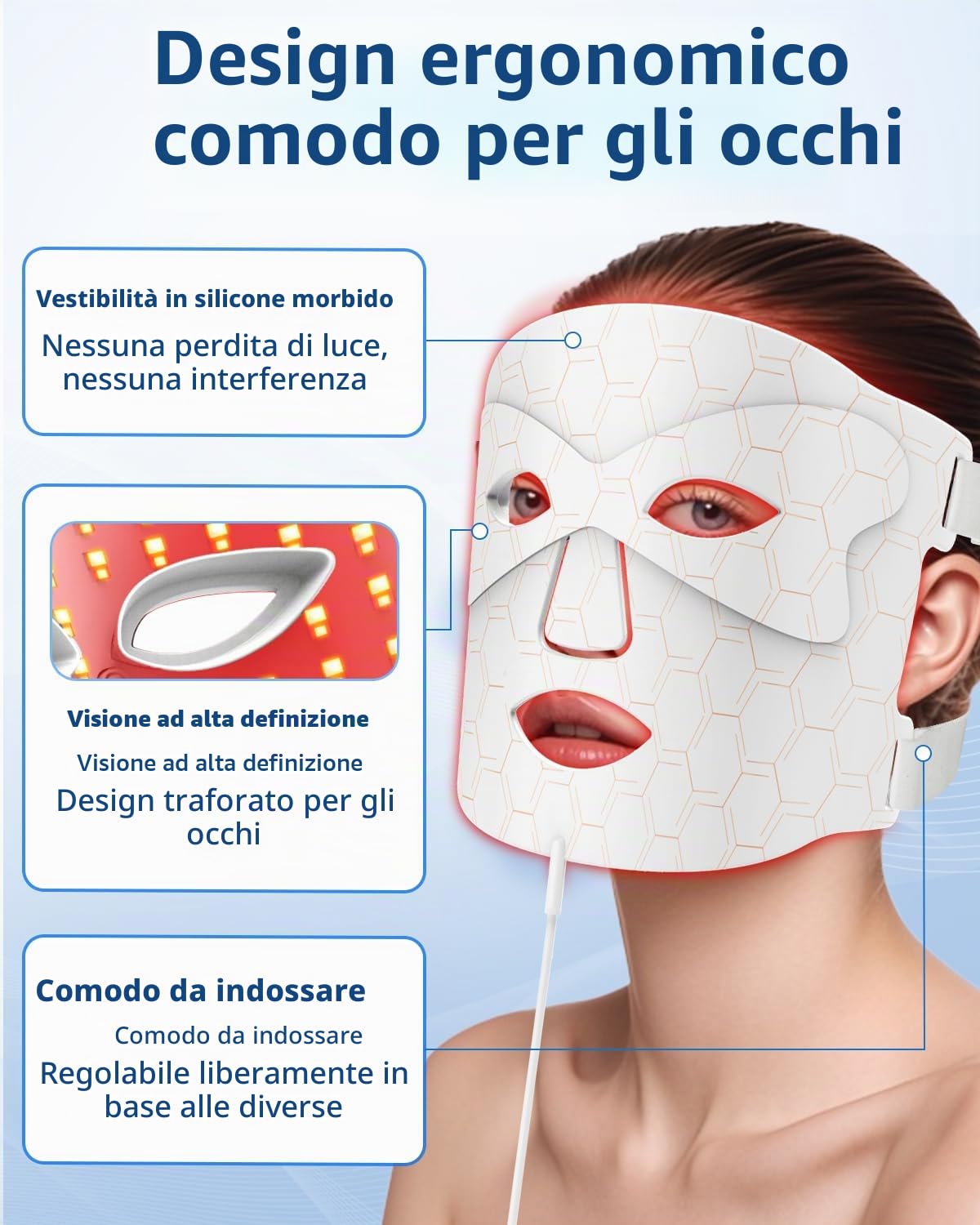 Maschera LED Viso, LED Mask 7 Colori Rosso & Blu per il Dispositivo per la Cura della Pelle del Viso Ringiovanimento, Prodotto Anti-invecchiamento per le Rughe(Bianco)