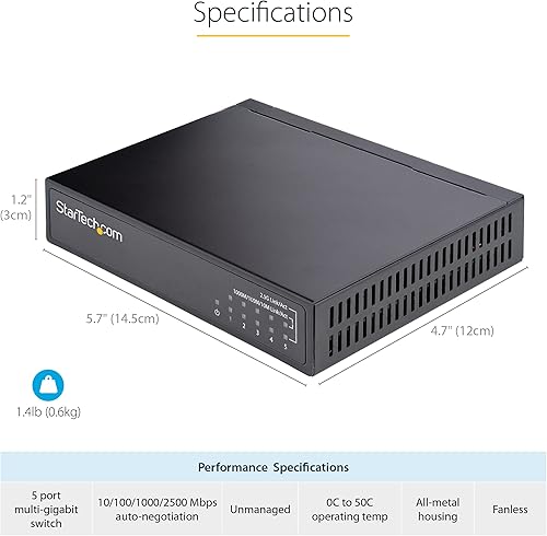 Miniatura 4 de StarTech.com Conmutador 2.5G no administrado - Conmutador Gigabit de 5 puertos - Interruptor no administrado 2.5GBASE-T - Conmutador de red -