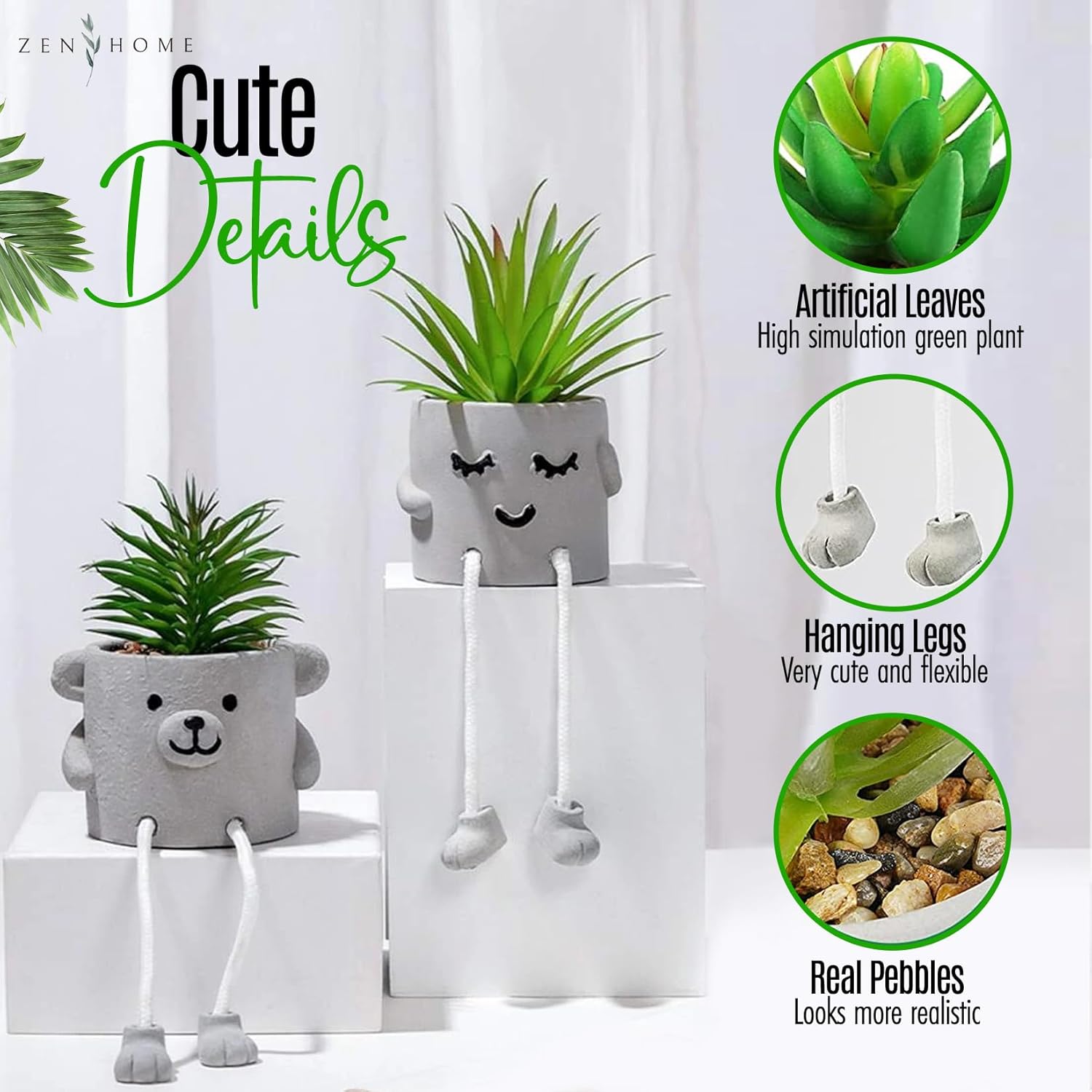 Hollyone 2 Plantas Suculentas Artificiales En Macetas De Cerámica