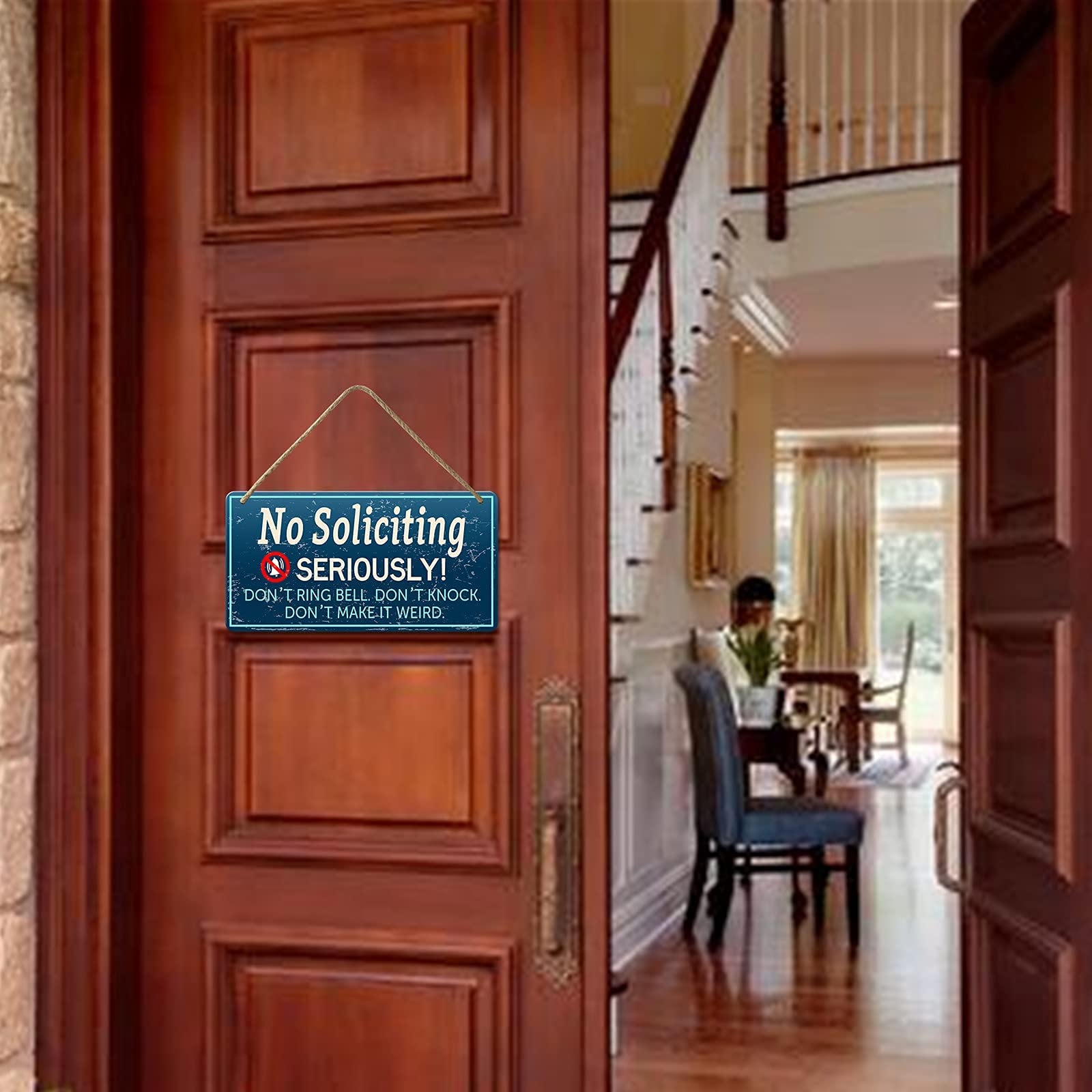 No Soliciting Signs For House Divertente, 15,5 x 30,5 cm No Solicitors cartello per porta d'ingresso Non bussare o suonare Campanello Segnali in legno per portico cortile negozio casa fattoria