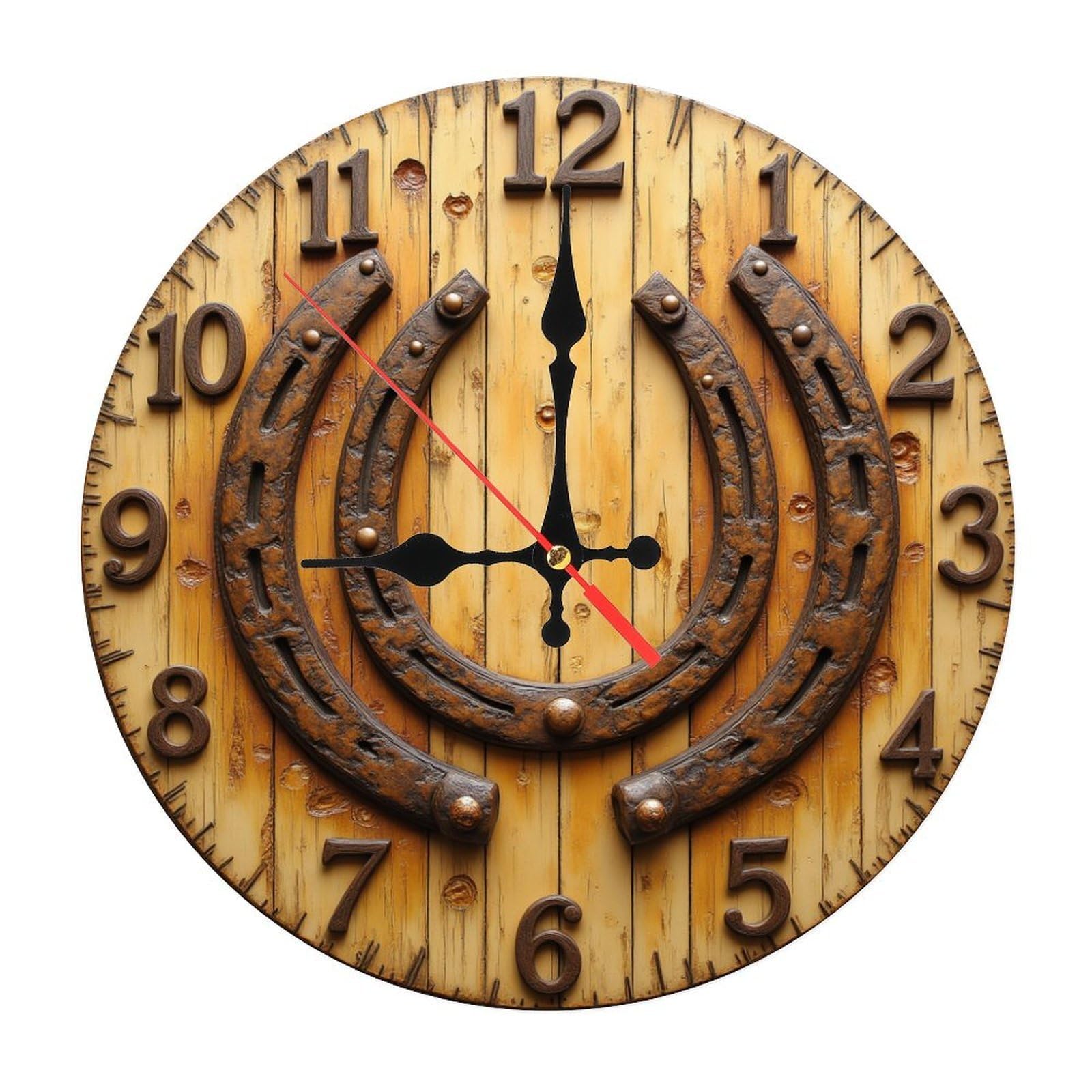 Brown Horseshoes Round Wall Clock - 10 Inch Silent Non-Ticking Decorative Clock for Kitchen Play Room Living Room Decor