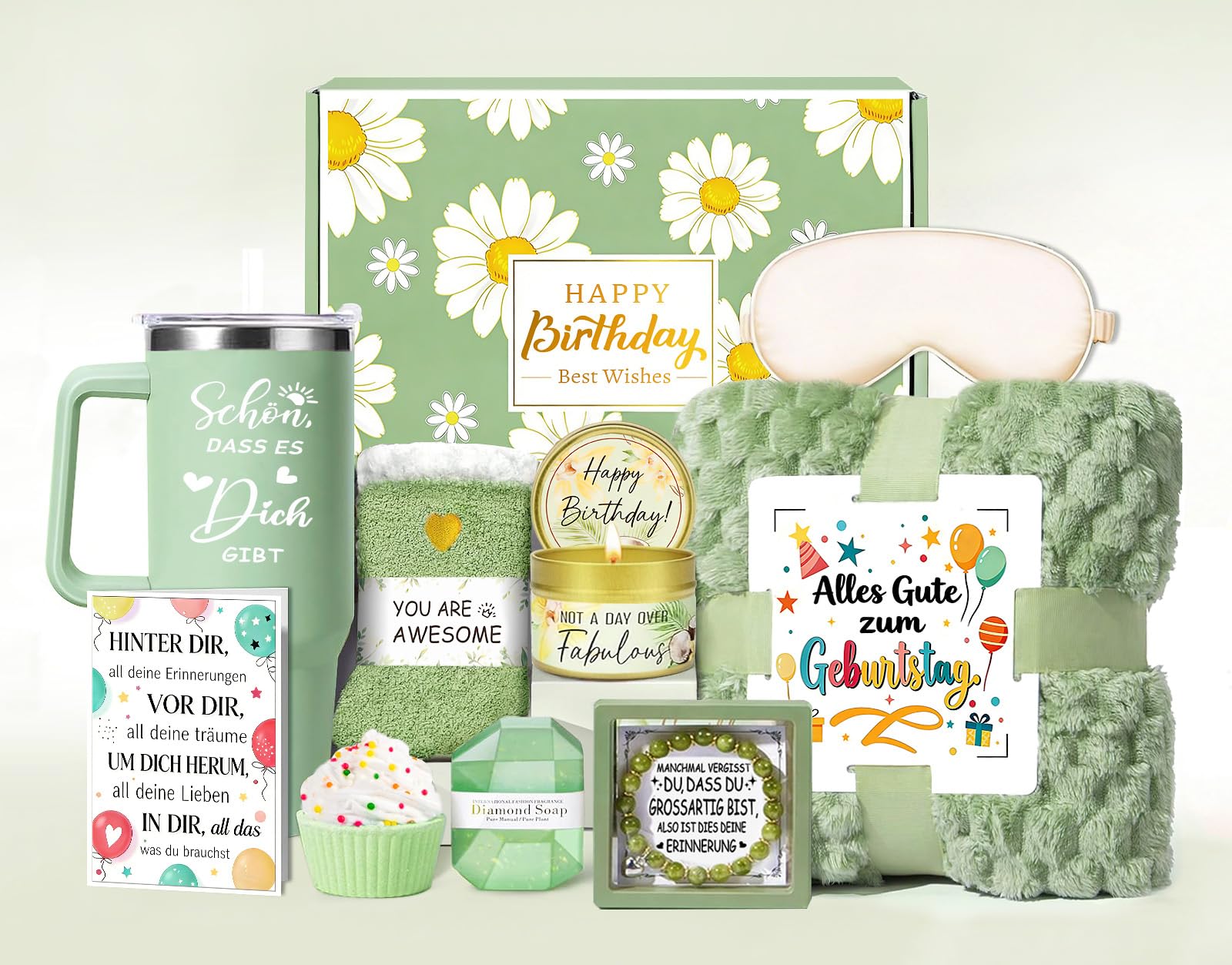 Geburtstagsgeschenk für Frauen, Entspannung Spa Geschenkset Frauen Geburtstag mit 40 OZ Edelstahl Weinbecher & Kuscheldecke, 18, 30, 40, 50, 60, 70 für Freundin Schwester Mama Tochter Ehefrau Oma