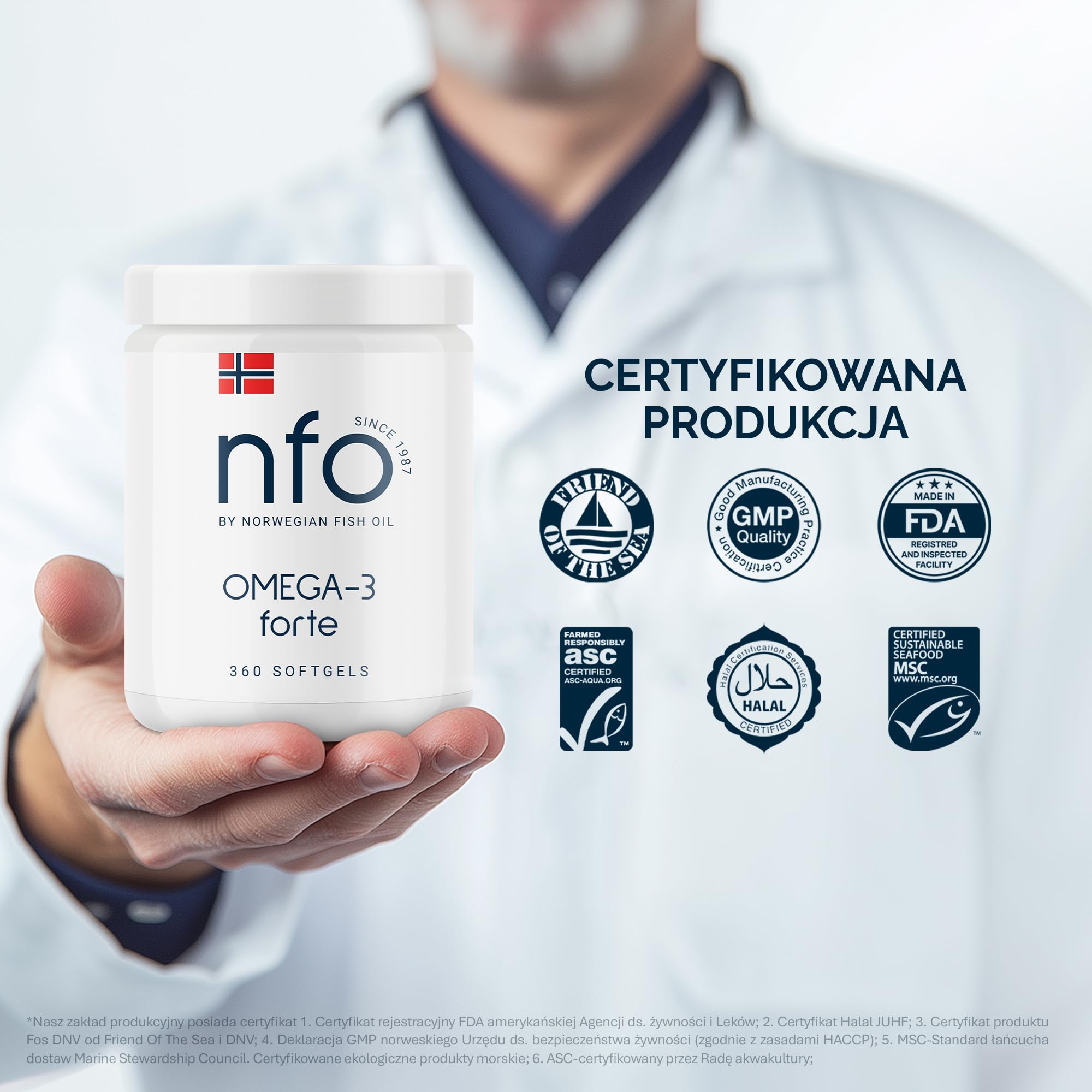 NFO Omega 3 Forte – 360 kapsułek | wysoka dawka oleju rybnego premium z Norwegii | z EPA DHA i witaminą E | Kształt estru etylowego | Opakowanie ekonomiczne | Made in Norway
