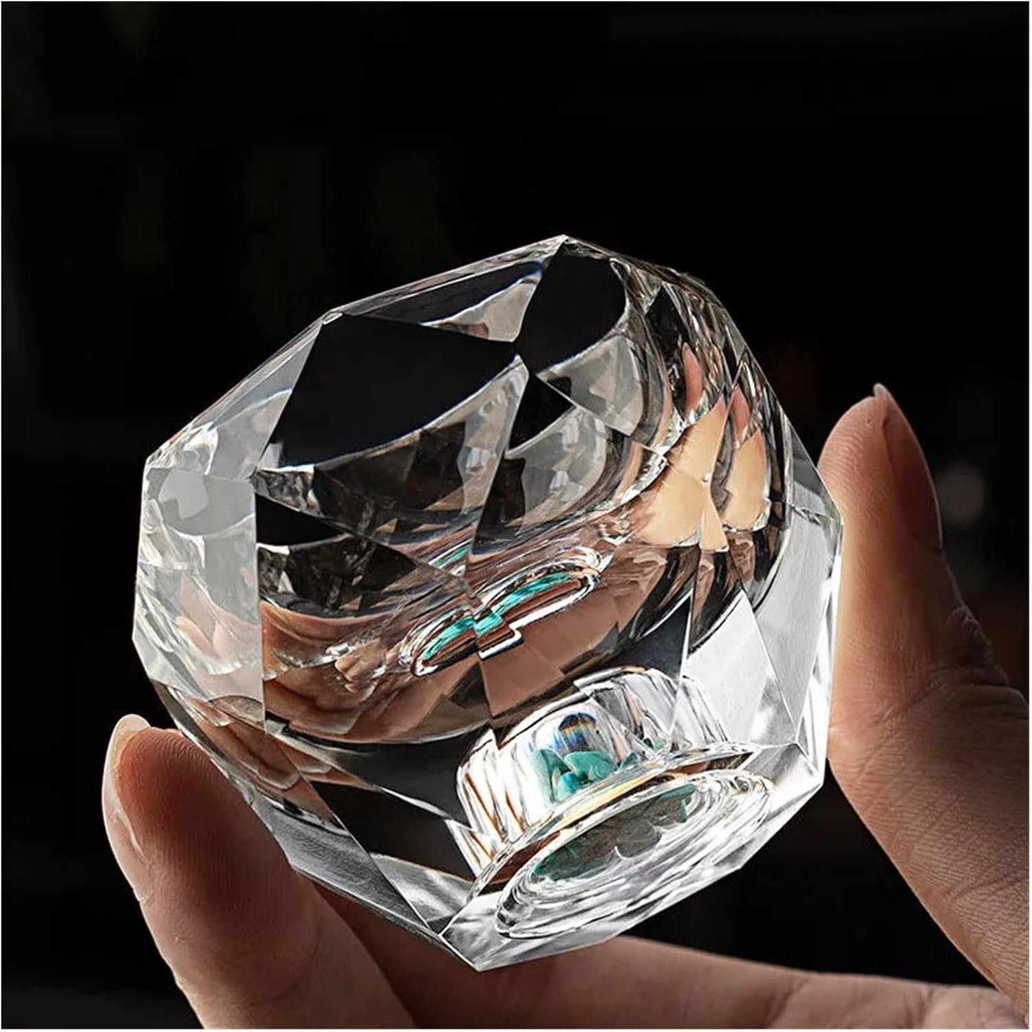 1PC 50ML Shot Glasses Diamond Faceted Double Bottom Crystal Glass Cup(Blue)