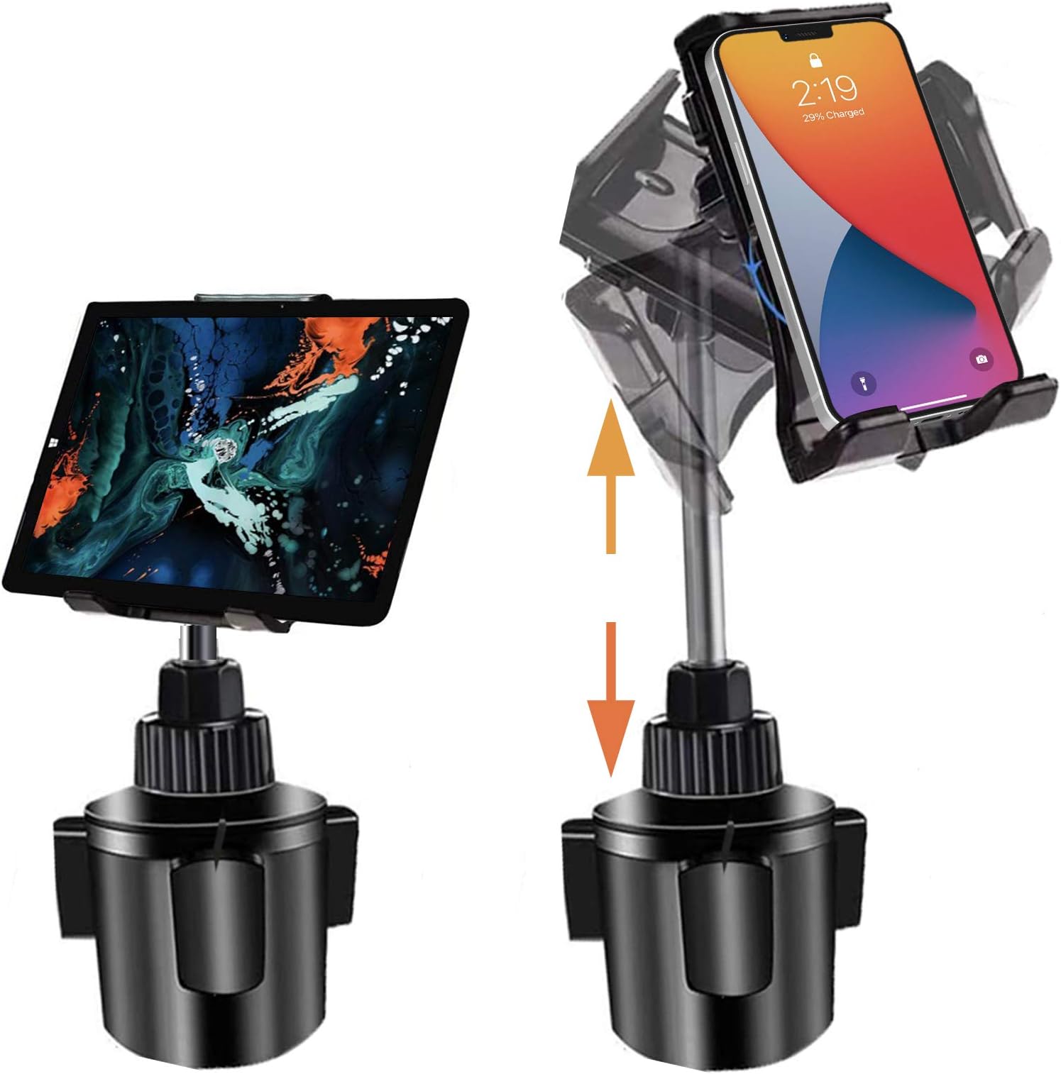 leChivée Car Phone Holder Cup Holder, Car Cup Tablet Holder Universal Car Phone Tablet Mount with Extendable Neck for iPad Pro Air Mini, Tabs,for iPhone, More 4-13" Cell Phones and Tablets