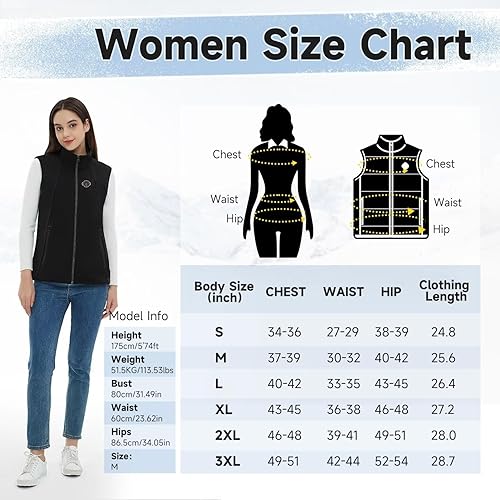 Miniatura 6 de Chaleco térmico para mujer con batería incluida, forro polar suave, chaqueta térmica eléctrica inteligente y ligera