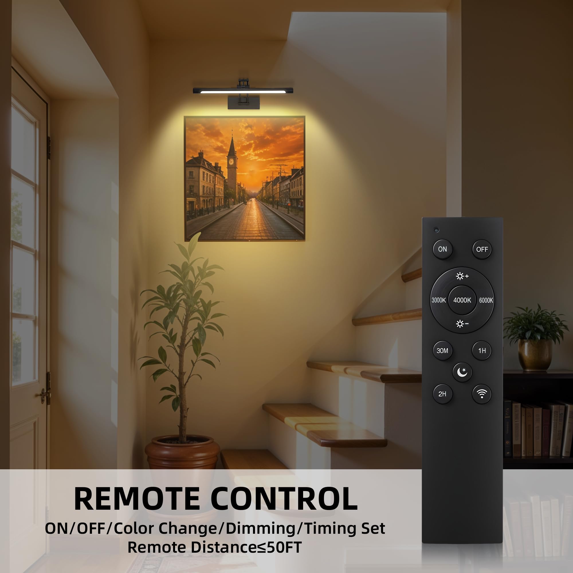 Picture Lights for Wall Battery Operated with Remote Timer, 16in Rechargeable Art Lighting for Paintings Wireless 3000K/4000K/6000K Dimmable Wall Lights for Picture Frame Gallery Dartboard, Black