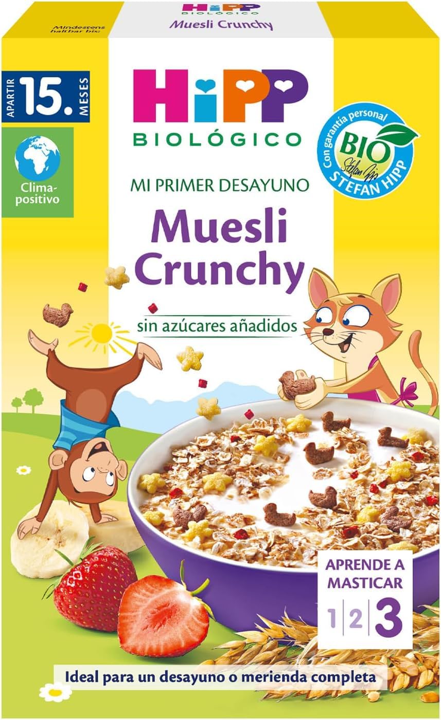 HiPP Biológico - Mi Primer Desayuno - Muesli Crunchy BIO - 200gr - A Base de Cereales Integrales - Sin Azúcares Añadidos - Indicado para bebés desde los 15 meses