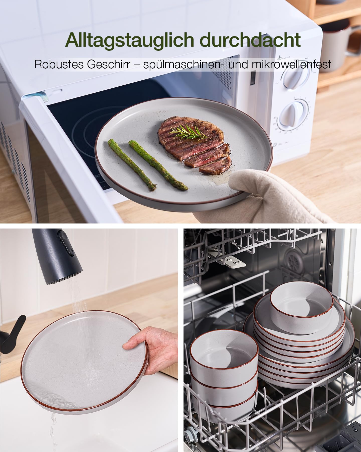 Richmount Nebula Outline Geschirrset,18-teiliges teller set,Steingut Geschirr Set fur 6 mit Speiseteller,Dessertteller,Müslischalen,Mikrowellen- und Spülmaschinenfest, Hellgrau