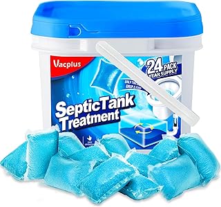 Vacplus Septic Tank Treatment - 24 Packs for 2-Year Supply, Bucket-Packed Septic Tank Treatment Packets, Dissolvable & Flushable Septic Tank Treatment Enzymes with Easy Operation for Wastes & Odors