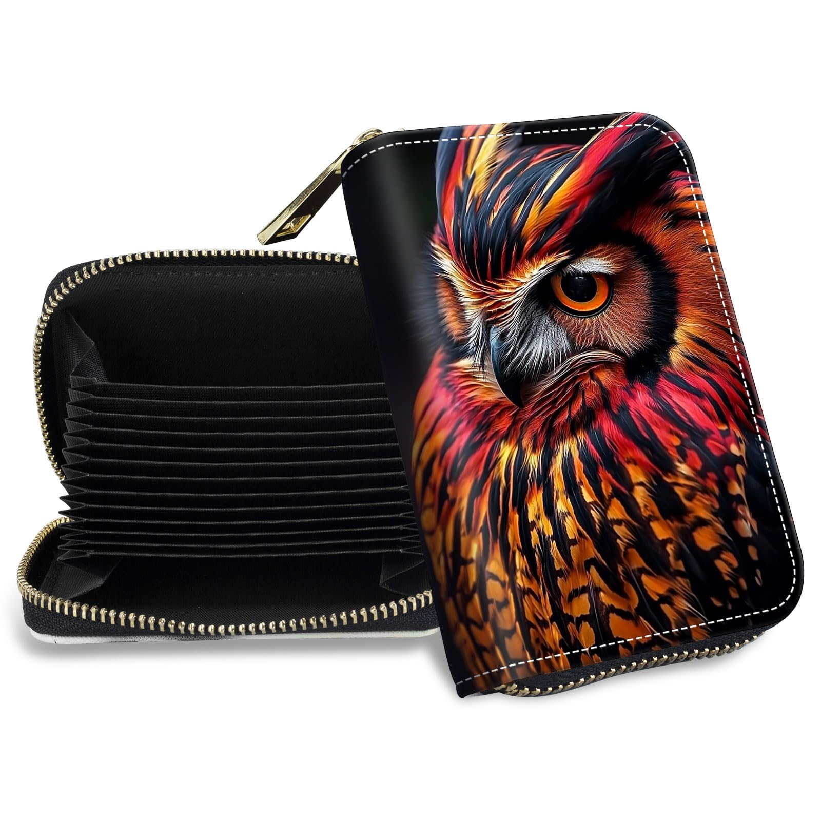 DHYYDSQZ Credit Card Holder with Zipper, Slim RFID Blocking Card Wallet for Women Men Cute Owl Design PU Leather Small Accordion Card Case Wallet, ID