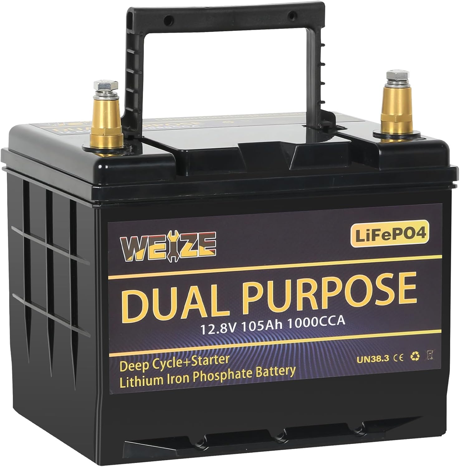 WEIZE 12V 105AH Dual Purpose LiFePO4 Lithium Battery