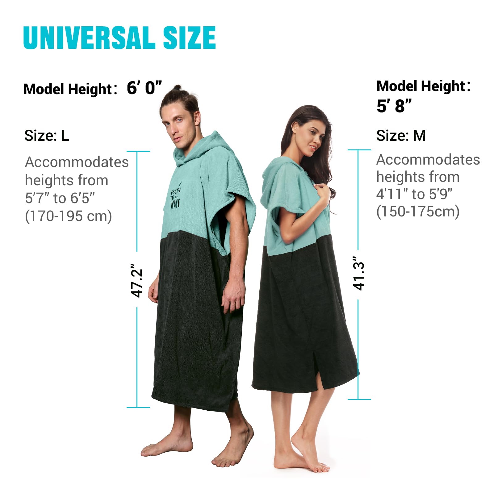 Vulken Bademantel mit Kapuze Surf Poncho zum Umziehen Public Men L/XL Large Petrol