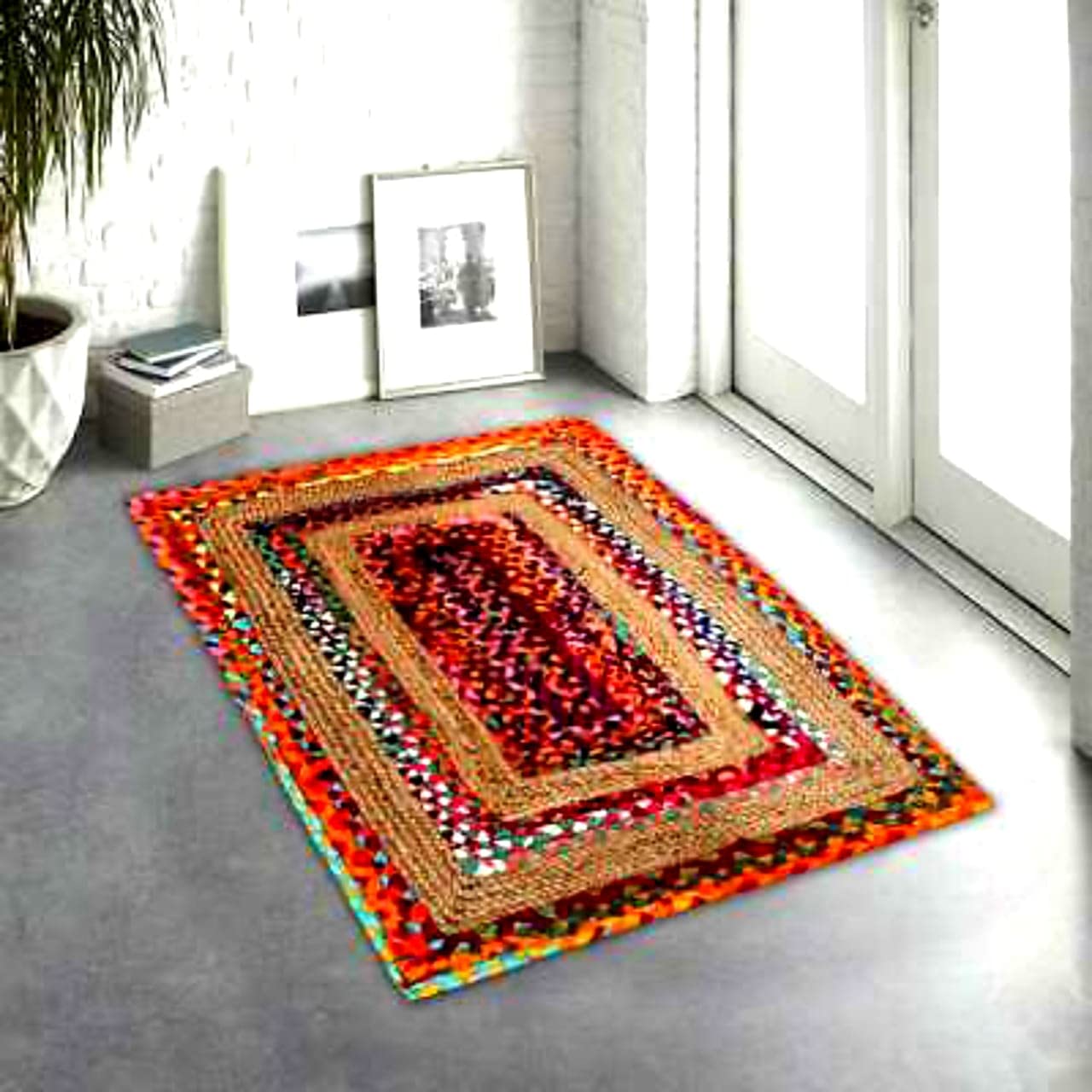 HOME CARPET Handloom (70x120 cm) Galicha Natural Jute and Cotton Home Decor Diningroom Decorative Rugs for Kitchen Jute Carpet for Balcony Bedroom Garden kallin Bedside Runner livingroom Mats
