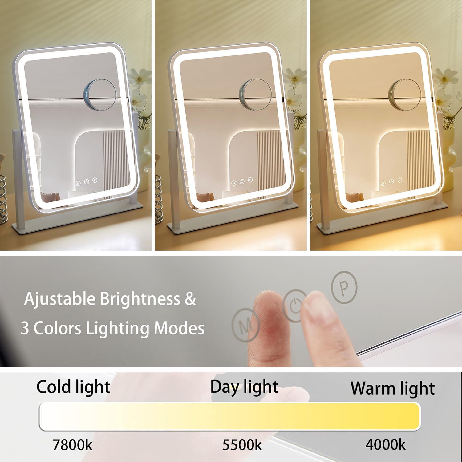 HIEEY Vanity Mirror with Lights, 5X Magnification, 360° Rotation