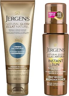 Self Tanner Duo, Jergens Natural Glow +Firming Daily Moisturizer & Gradual Body Lotion – Med to Deep and Instant Sun, Sunless Tanning Mousse - Deep Bronze