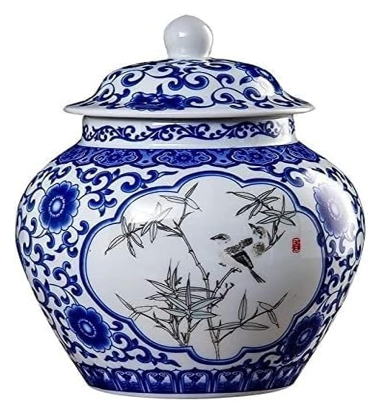 Vase Desktop Porcelain Vases Antique Style Bamboo and Bird Ceramic Covered Jar China Ming Style, Jingdezhen Rustic Home Decor Decorative(S)
