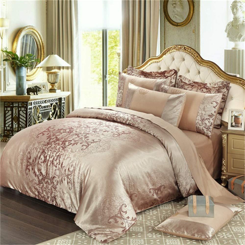 Juegos de cama edredón de seda rosa oscuro jacquard rey para ropa de cama elegante de 4 piezas