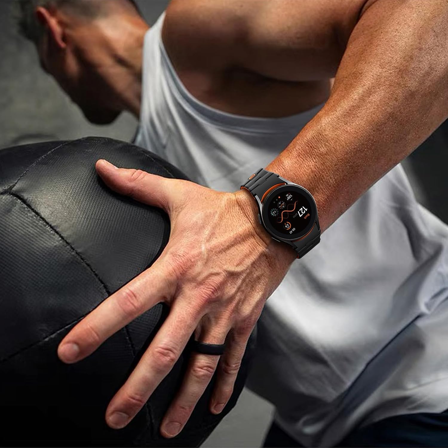 Bandletic Strong Magnetic Bands Compatible with Samsung Galaxy Watch 7/FE/6/5/4 Band 40mm 44mm/Galaxy Watch 5 Pro 45mm/Watch 6 4 Classic 42mm 46mm 43mm 47mm, 20mm Silicone Strap for Women,Black/Orange - Image 9