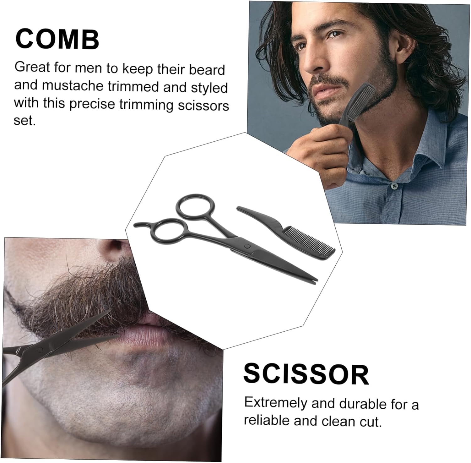 3pcs Mustache Scissors Beard Trimmer Eyebrow Clipper Stainless Steel Shears for Barbershop Home Salons
